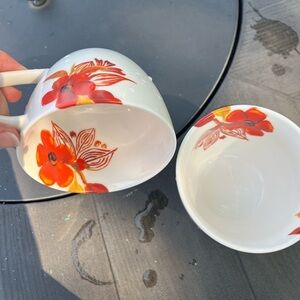 2 STARBUCKS 12oz. Coffee Mug Red Poppy 2008 Collection Ceramic Tea Cup Hot Choco